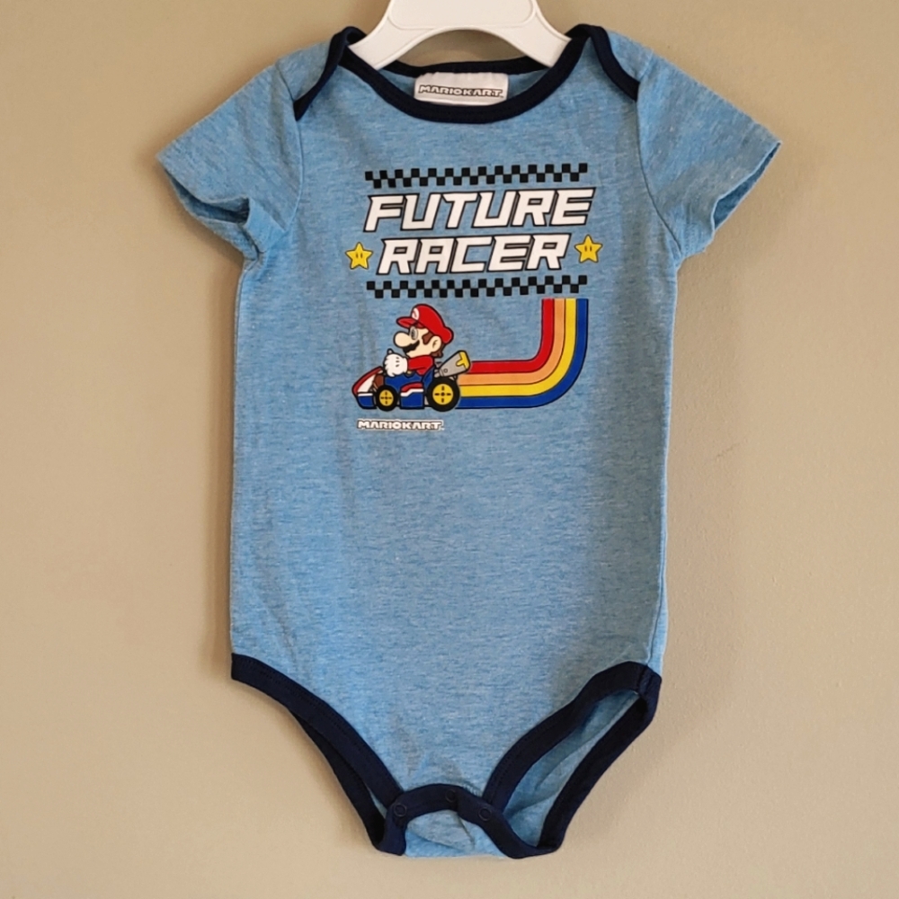 Mariokart "Future Racer" blue short sleeve onesie/bodysuit